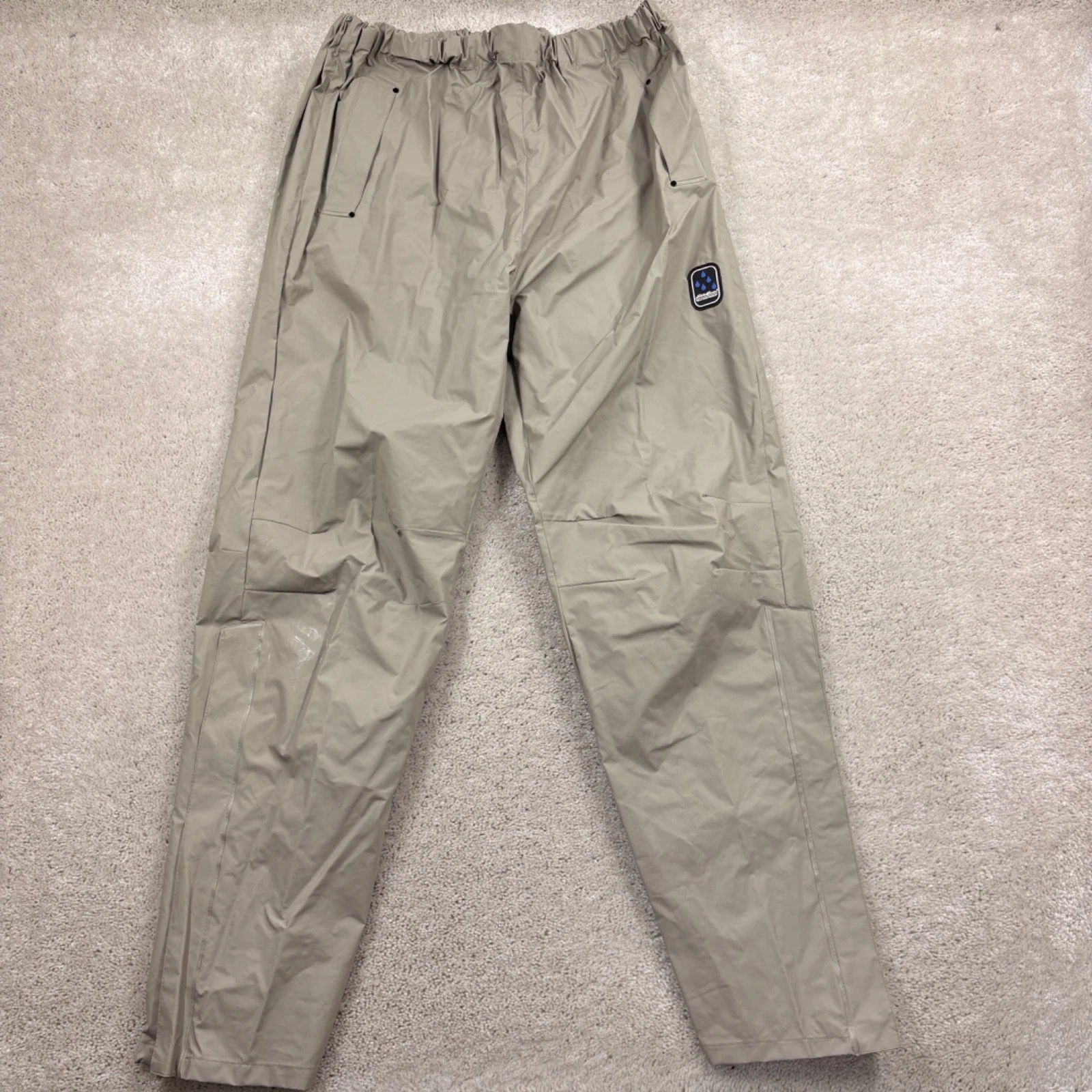 Eddie Bauer Rain Pants Mens Size XL Beige Pockets Pull On Drawstring PVC Nylon