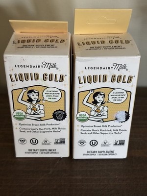 2 Bottles Of Legendairy Milk Liquid Gold - 60 Vegetarian Capsules - Exp:12/28