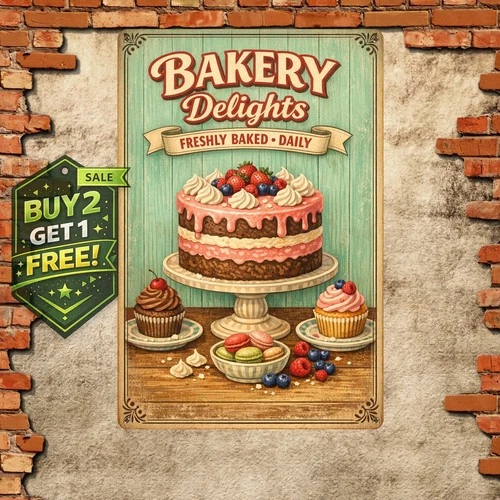 Cake and Cupcake Sweet Treats Vintage Metal Tin Sign 8x12 Bakery Art