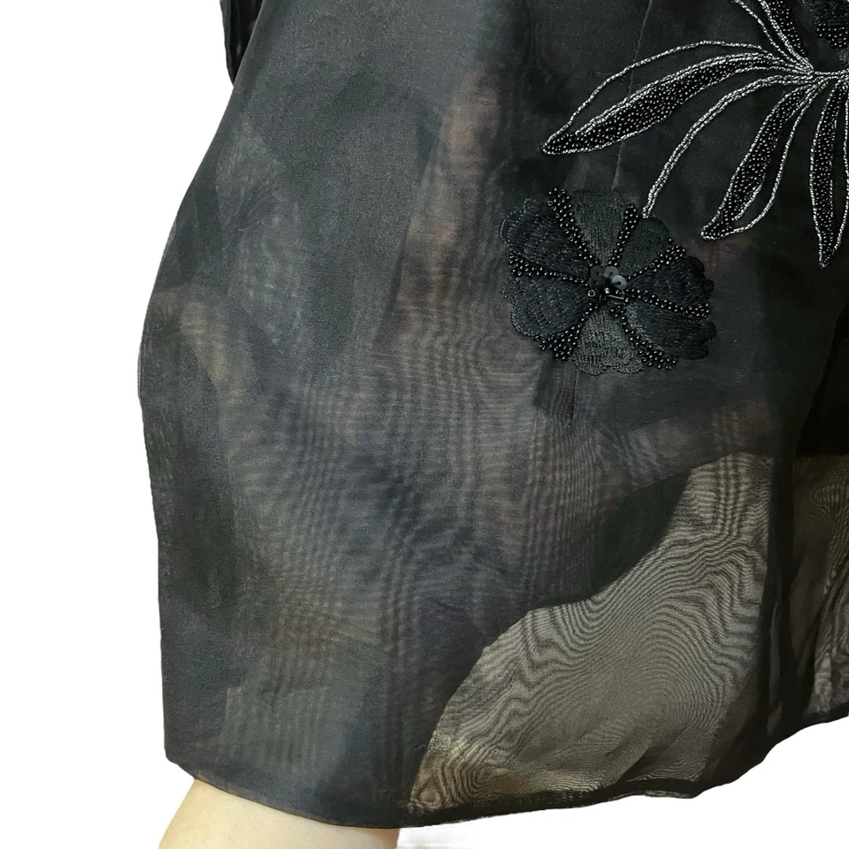 Blusa Tahari Floral Bordada Con Cuentas Talla 4 Seda Organza Transparente Con Botones Foto 4 de 4
