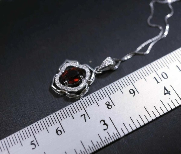 Alternate view of Oval Cut Simulated Red Garnet Women's Amulet Pendant 14k White Gold Plated