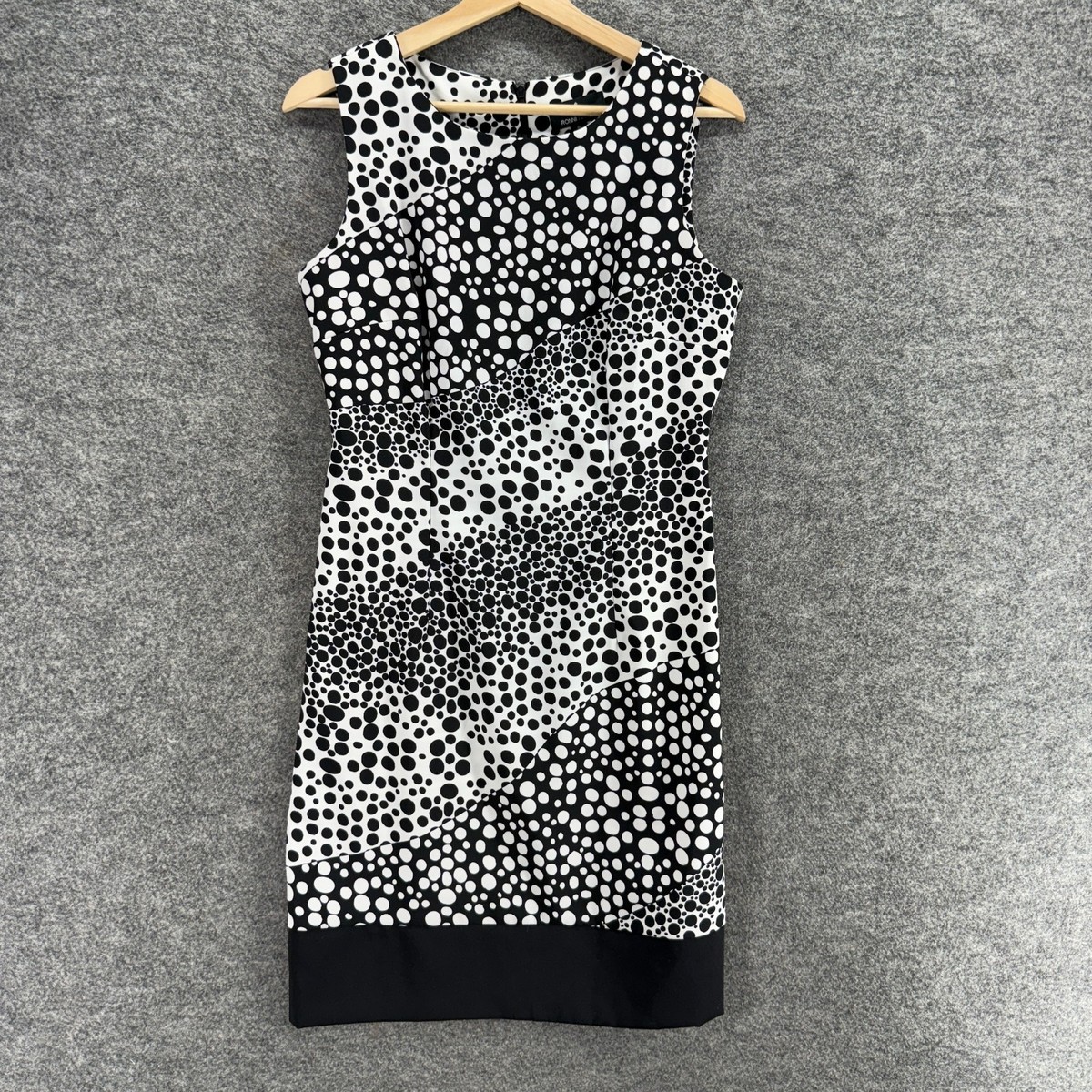 Ronni Nicole Dress Women 6 Black Polka Dot Sheath Midi Zipper Sleeveless Geometr Ronni Nicole Dress Women 6 Black Polka Dot Sheath Midi Zipper Sleeveless Geometr