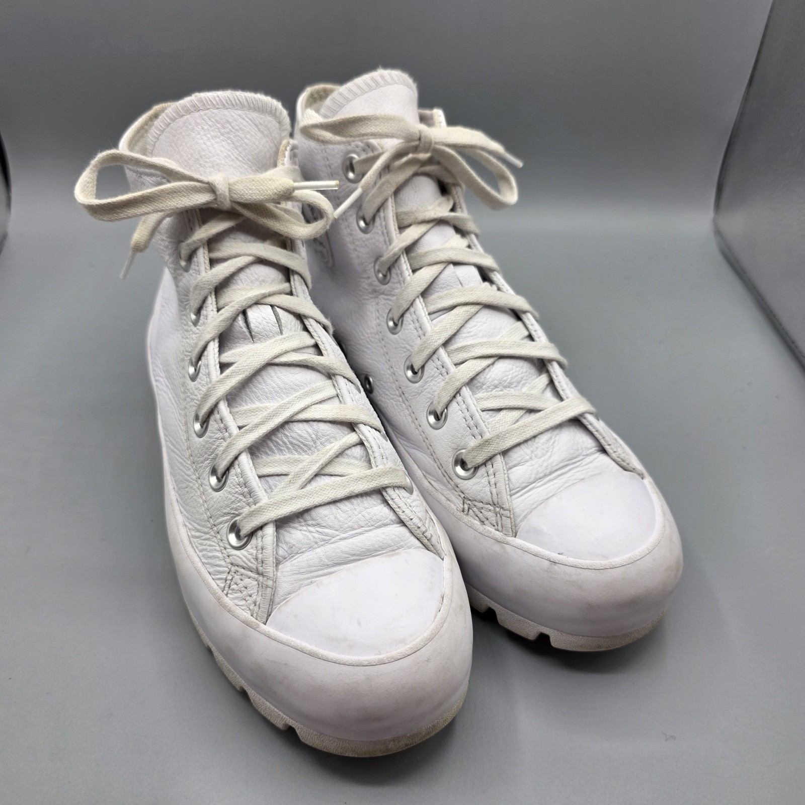 SAOLA Sneakers Converse donna 7 5 bianche in pelle alte con lacci suola grossa