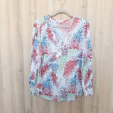 Lucky Brand Womens Floral Blouse 1X Colorful Tassel Boho Peasant Lightweight