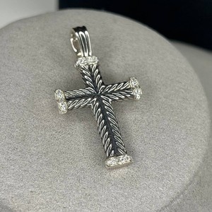 Authentic David Yurman men's cross pendant sterling silver pave diamonds
