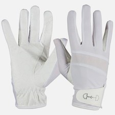 Horze Women's Breathable Riding Gloves with Crystal Bit on Cuff - White