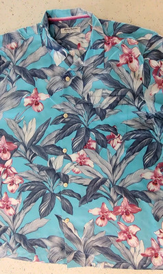 Men's Tommy Bahama Coconut Point Hawaiian Short Sleeve Shirt XL River Blue /Pink