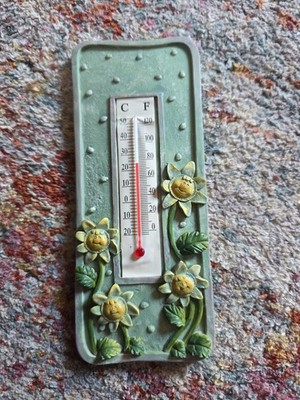 Vintage Duraco Products Wall Thermometer Sun Flowers  6'' Inches 