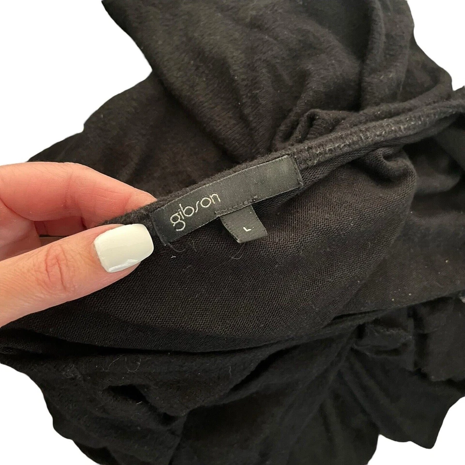 Blusa informal Gibson para mujer grande acogedora torcida delantera pulóver negra manga 3/4 Foto 2 de 4