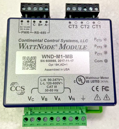 CONTINENTAL CONTROL SYSTEMS CCS WATTNODE MODULE WND M1 MB WATTHOUR ...