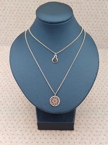 Elegant Beautiful Fine Layered Gold Tone Pendant Detailed Chain Necklace