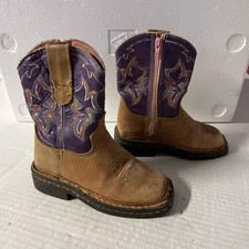 Roper Genuine Leather Girls Kids Toddler Purple Pink Square Toe Cowgirl Boots 5