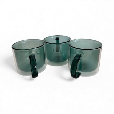 Set of 3 Double Wall Glass Coffee / Tea 10 oz Green