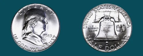 1949-P FRANKLIN HALF DOLLAR SILVER 50C GEM BU+++ (MS+++ FROM ROLL) MUST SEE FBL!