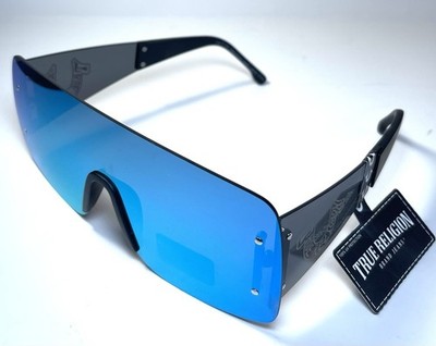NEW TRUE RELIGION Black Blue Mirror Lens TRM1870X Sunglasses + Case