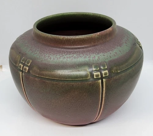 Antique 1913 Rookwood Arts Crafts Pottery XIII 131 Vase / Pot  Brown Red & Green