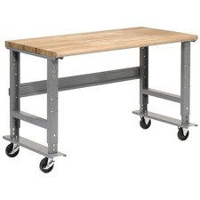 Mobile Adjustable Height Workbench Maple Butcher Block Safety Edge 60"W x 30"D