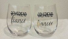Engagement Wine Glasses Set 2 Fianc  Boyfriend Girlfriend Wedding Gift NWT