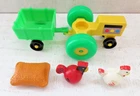 Vintage Fisher Price Little People Farm Tractor Chicken Rooster Toy Lot Bundle