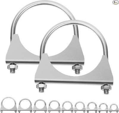 2Pcs 3 Inches - 76mm Exhaust U Clamp Kit, 304 Stainless Steel Muffler  Size: 3