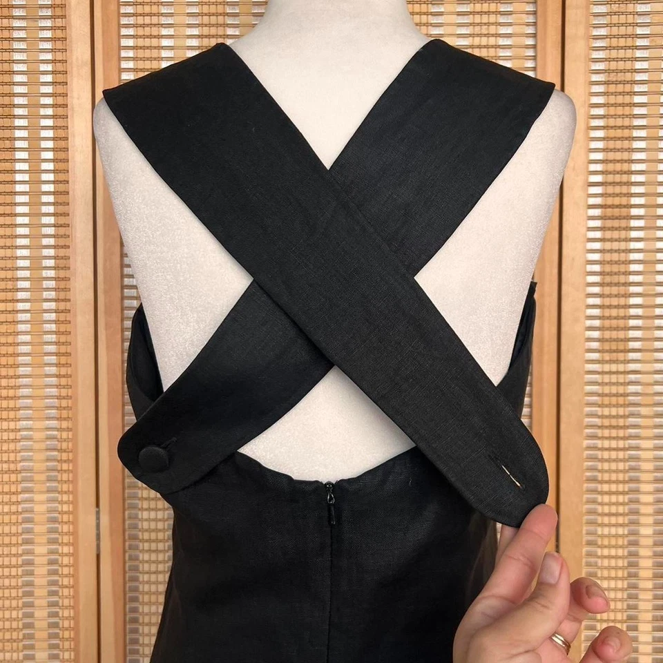 Maxi Vestido Bloomingdale’s 100% Lino Negro Con Escote Corazón Foto 4 de 4