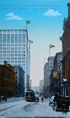 ALTE POSTKARTE, GRISWOLD STREET, DETROIT'S WALL STREET, MICHIGAN