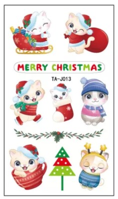 SÜSSE WEIHNACHTSKATZEN Temporäre Tattoos Kinder Mädchen Strumpf Füller Abend Boxen   