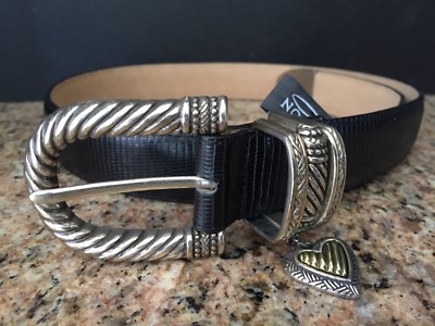 NWOT Brighton Women’s Black Leather Golf Theme Belt with Silver Detailing Sz 36 NWOT BRIGHTON LADIES BLACK EMBOSSED LEATHER BELT SILVER  main image 4
