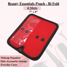 Easy To Carry Beauty Organizer Bi-Fold Pouch Comes With 4 Slots - 7" x 8"