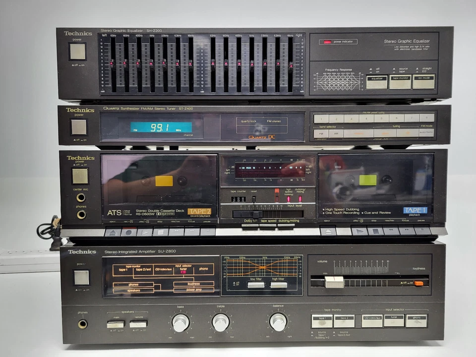 Cubierta de cinta vintage Technics RS-D600W, amplificador SU-Z800, sintonizador ST-Z400, SH-Z200 (probado) Foto 3 de 4