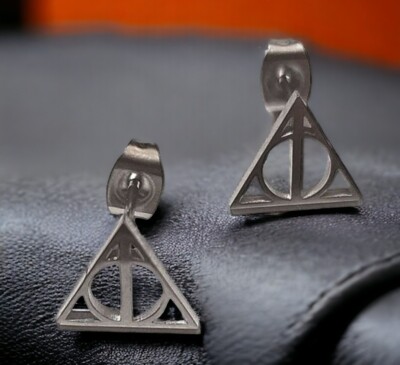 NWT Harry Potter Deathly Hallows Earrings Silver /Black Small