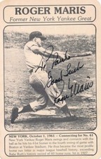 Roger Maris-Vintage Signed Photo of Him Hitting his 61st Home Run