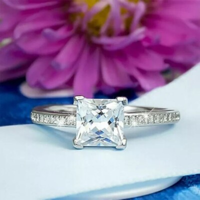 2Ct Princess Cut Simulated Diamond Stunning Wedding Ring 14k White Gold Plated