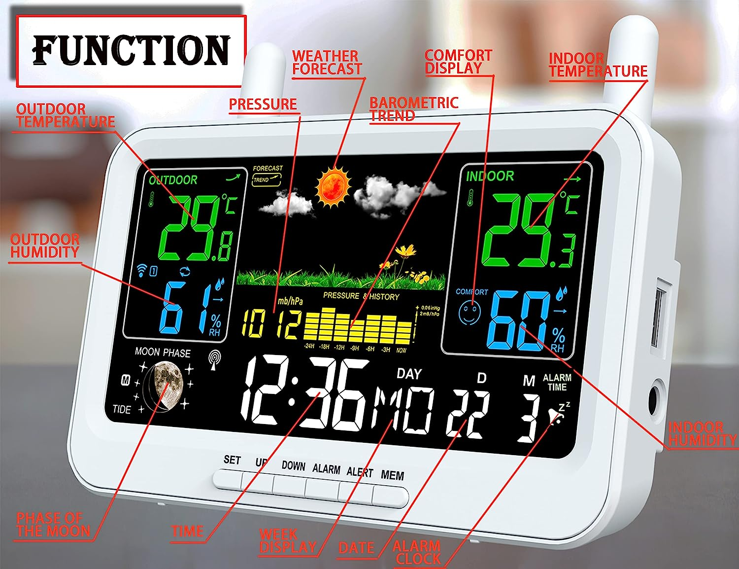 Weather Station Wireless Indoor Outdoor Thermometer,Wireless Weather