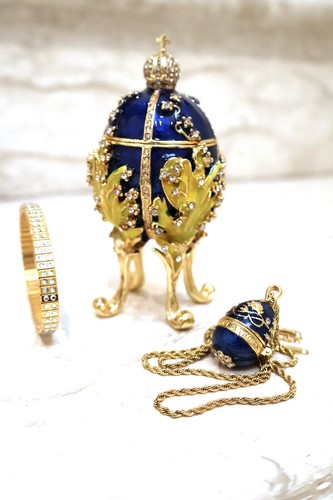 Royal Collection Faberge Imperial egg PLUS Faberge Egg Pendant Gold Swarovski - Picture 6 of 15