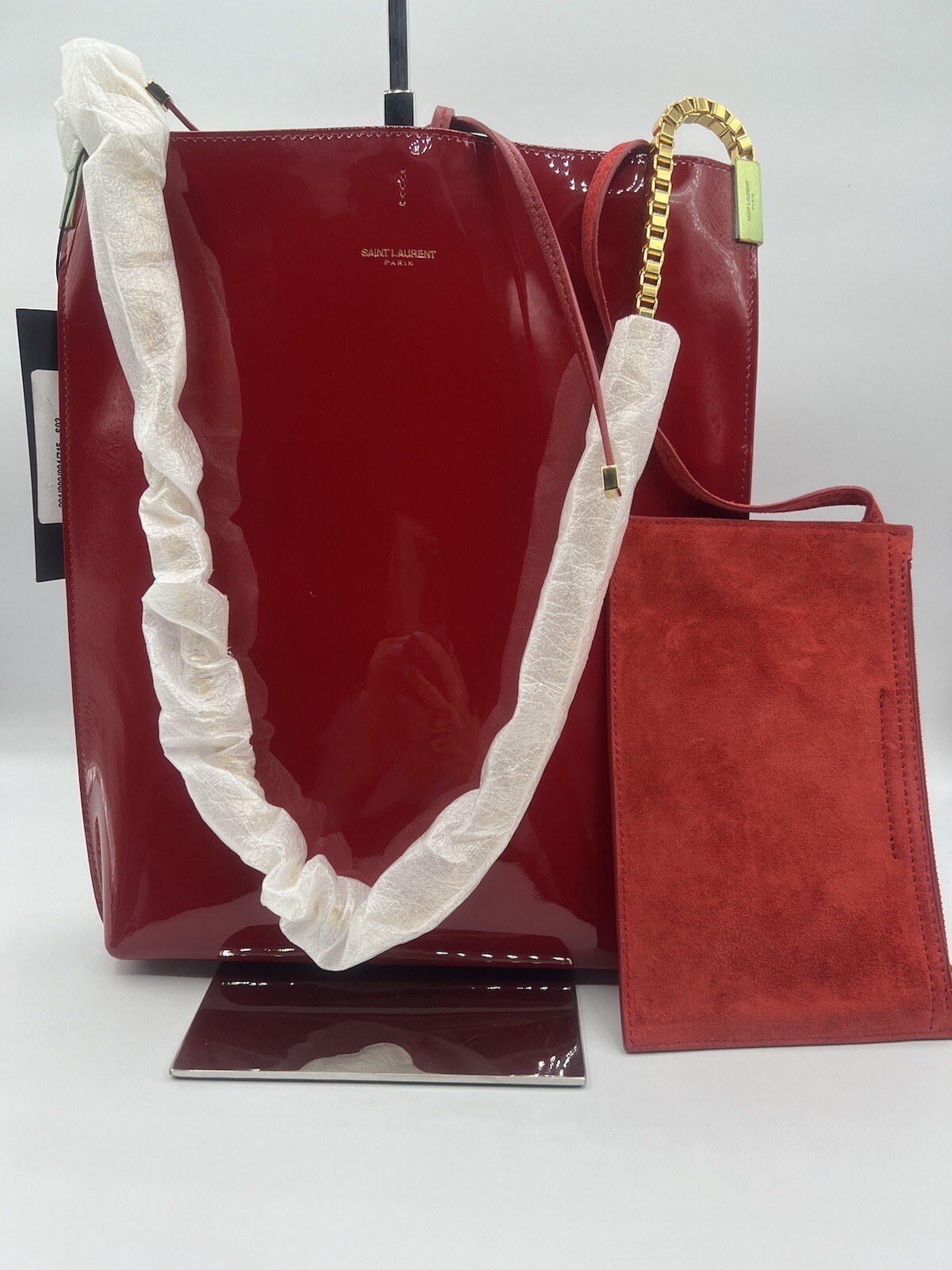 Borsa hobo nuova con etichette Saint Laurent Suzanne vernice rossa verniciata pelle verniciata piccola catena 636498