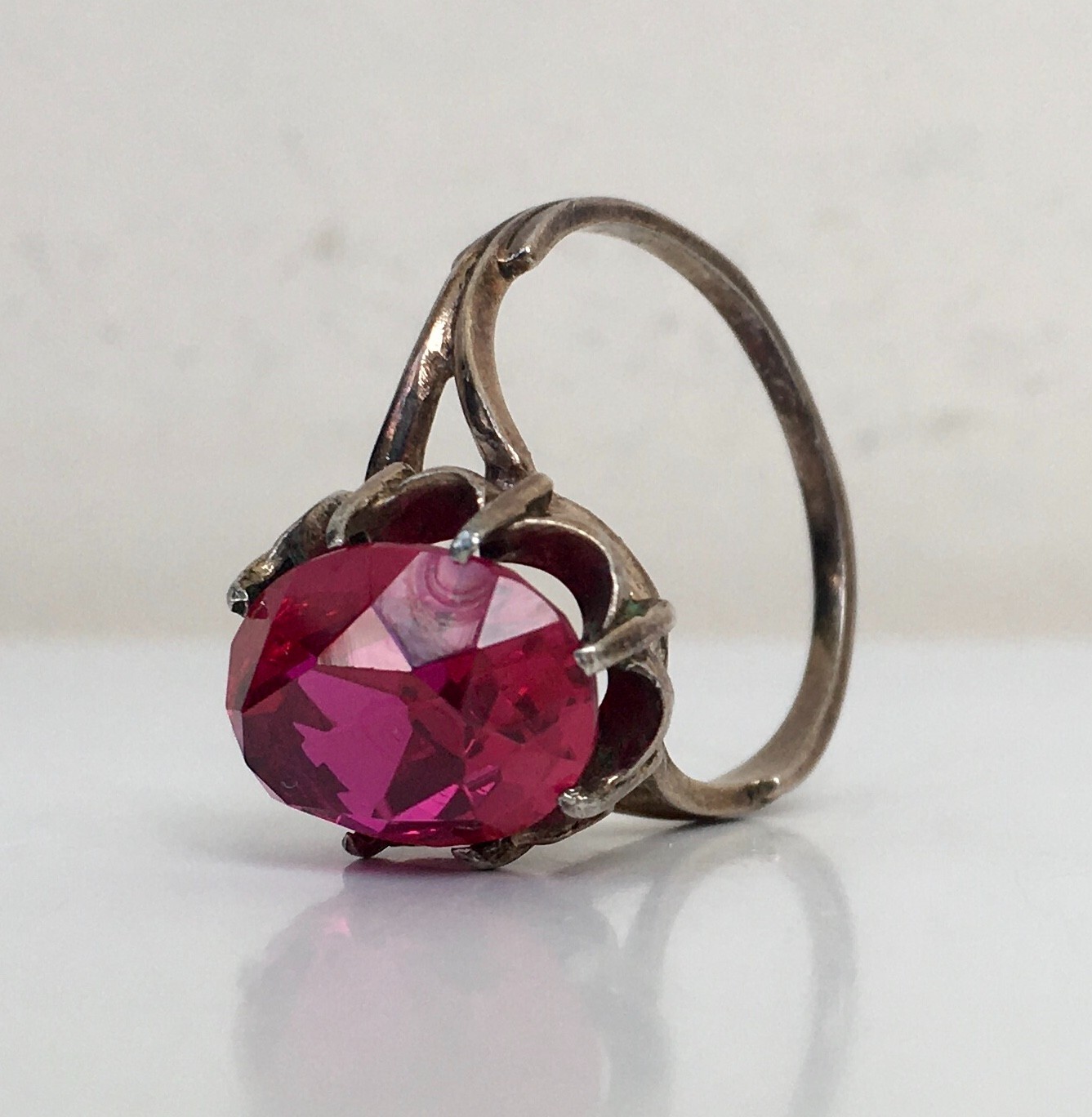 Ring № 29 Vintage Soviet Red Ruby Silver Ring 875… - image 18