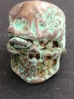 UNUSUAL ANCIENT SKULL RING AMAZING WITH GREEN PATINA
