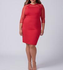 HOT LANE BRYANT WOMEN'S RED MESH DETAIL 3/4 SLEEVE SHEATH DRESS PLUS Sz 14