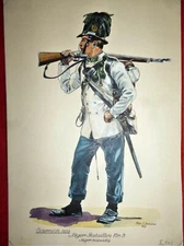 Original Military Watercolour, Austria, 3rd Jager Battalion Uniform 1859 Drexler