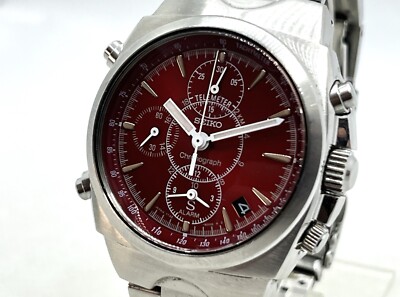 Auth Vintage SEIKO SUS Chronograph Telemeter Red Dial Wristwatch