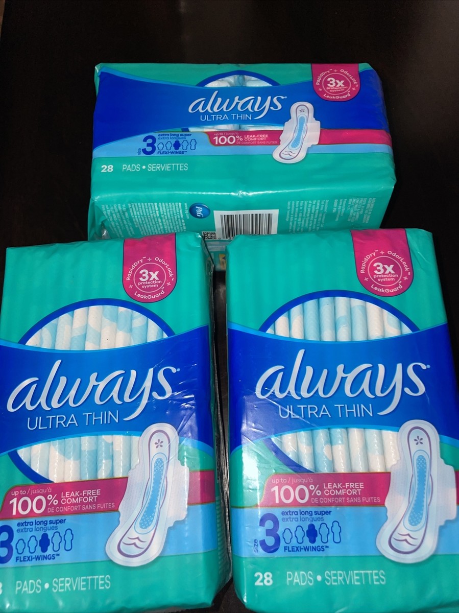 84 Always Ultra Thin Size 3 EXTRA LONG SUPER Pads w/Flexi