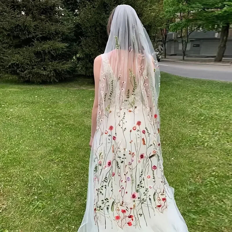 1.5M Bridal Veil Floral Embroidery Lace Wedding Dress Hair