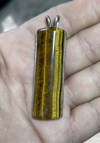 Vintage Sterling Silver Large Tiger's Eye Pendant !! Hallmarked KW Sterling !! - Picture 9 of 9