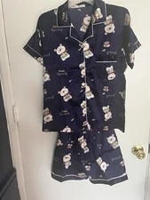 Satin Silky Short Pajamas  With Bears