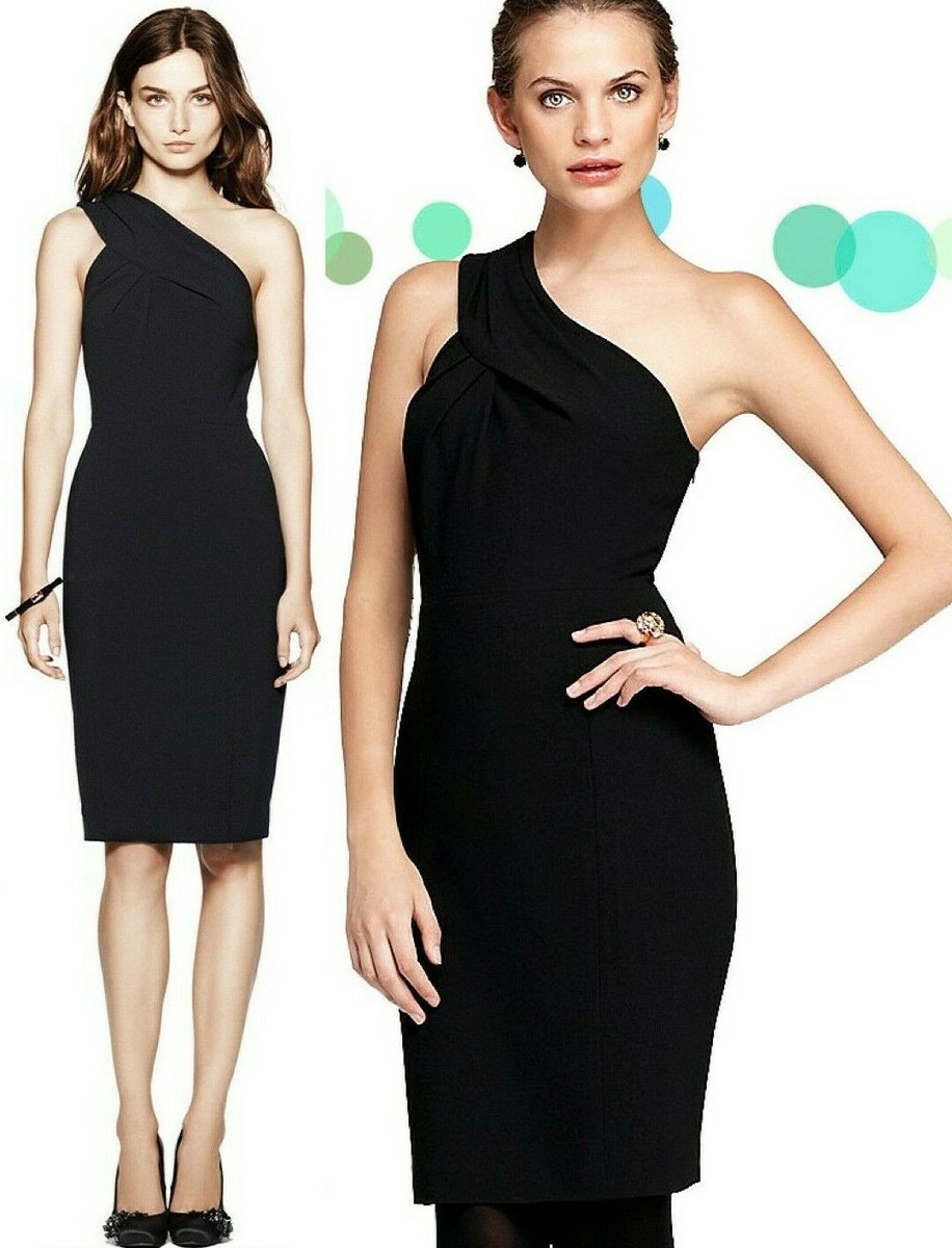 Tory Burch Ashlee One Shoulder Stretch Crepe Sheath Black Dress 10
