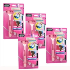 12ct Women' Ladies Pink Triple Blade Disposable Lubricating Strip Razors 4 packs