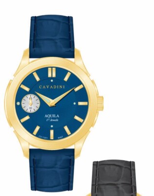 Herrenuhr CAVADINI mit swiss made Handaufzug UNITAS ETA-6497  blau-Index CV-1301