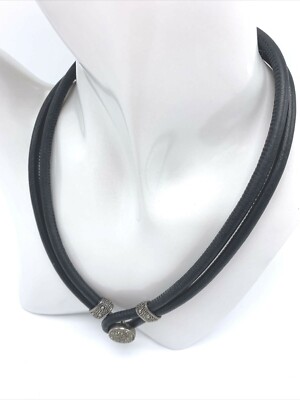 Michael Dawkins 925 Silver Genuine Leather Wrap Choker Druzy Quartz Fastener - Black Leather Wrap Choker Michael Dawkins 925 Silver Genuine Leather Wrap Choker Druzy Quartz Fastener - Black Leather Wrap Choker