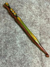 Hand carved Forest Camo II WOOD YARN CROCHET HOOK size I